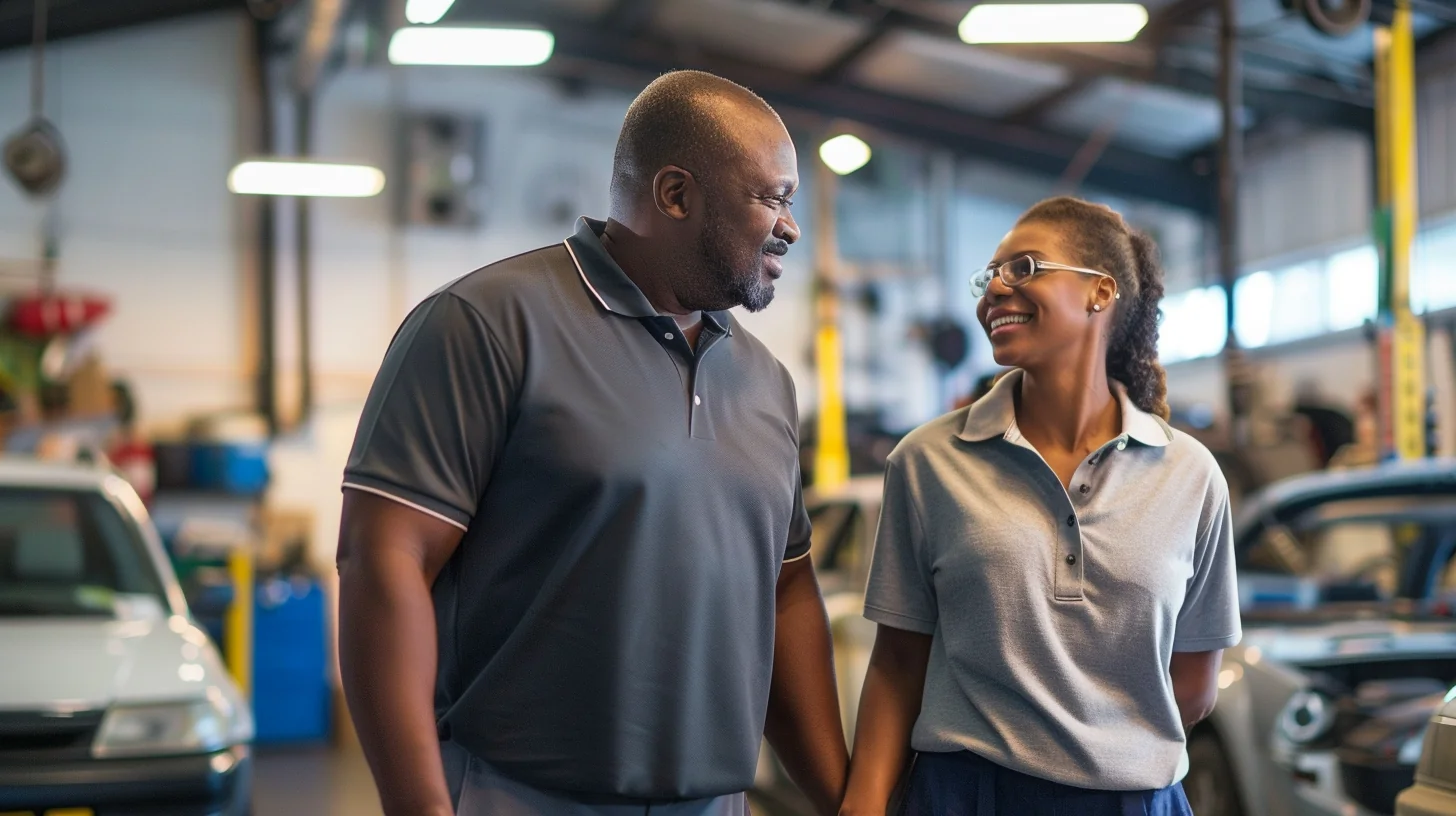 Auto and vehicle services — service advisor with customer