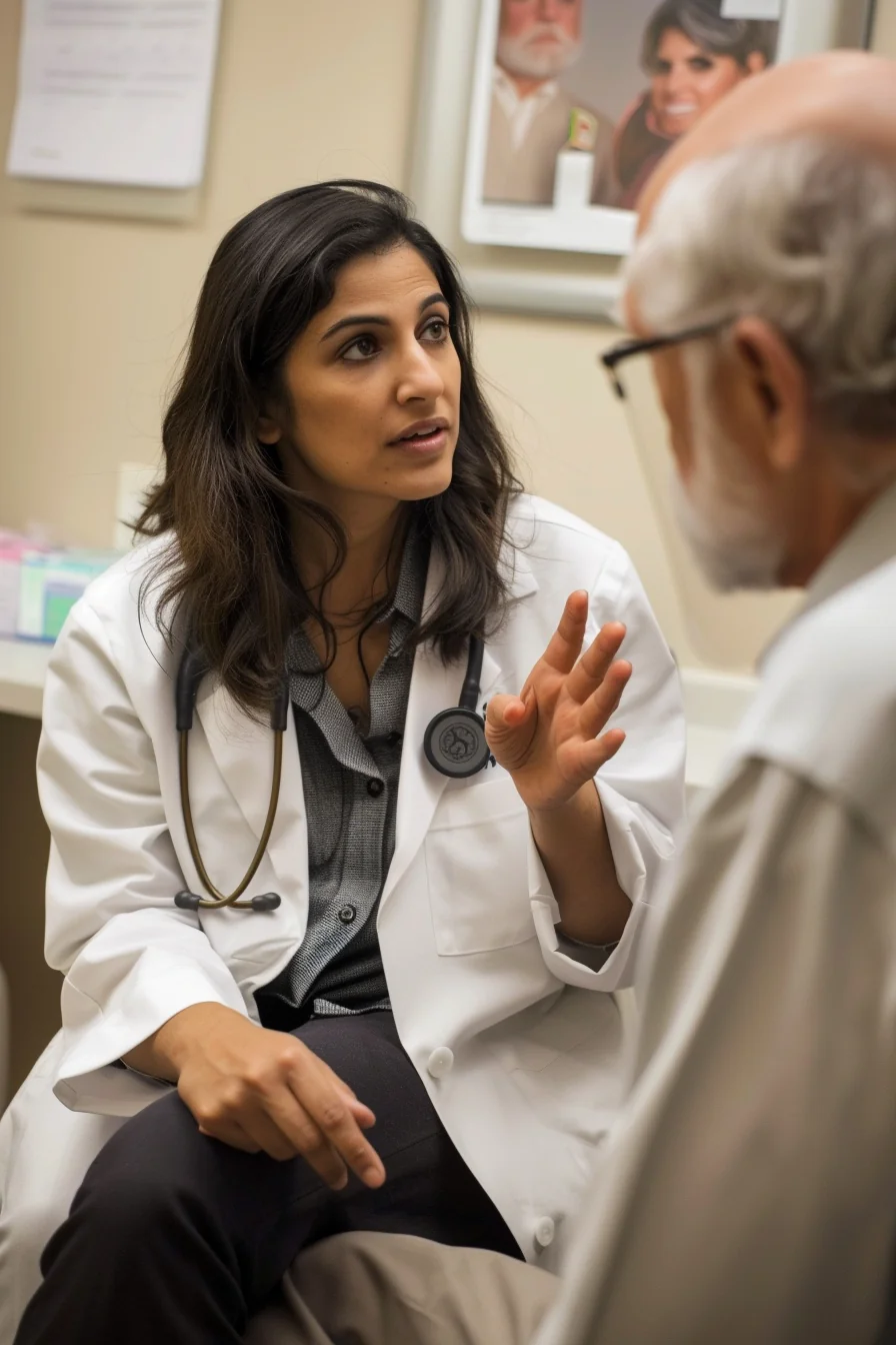 American female physician consulting with patient in exam room