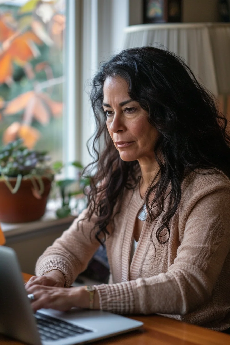 Hispanic American woman reviewing Sunbit payment plan options on laptop