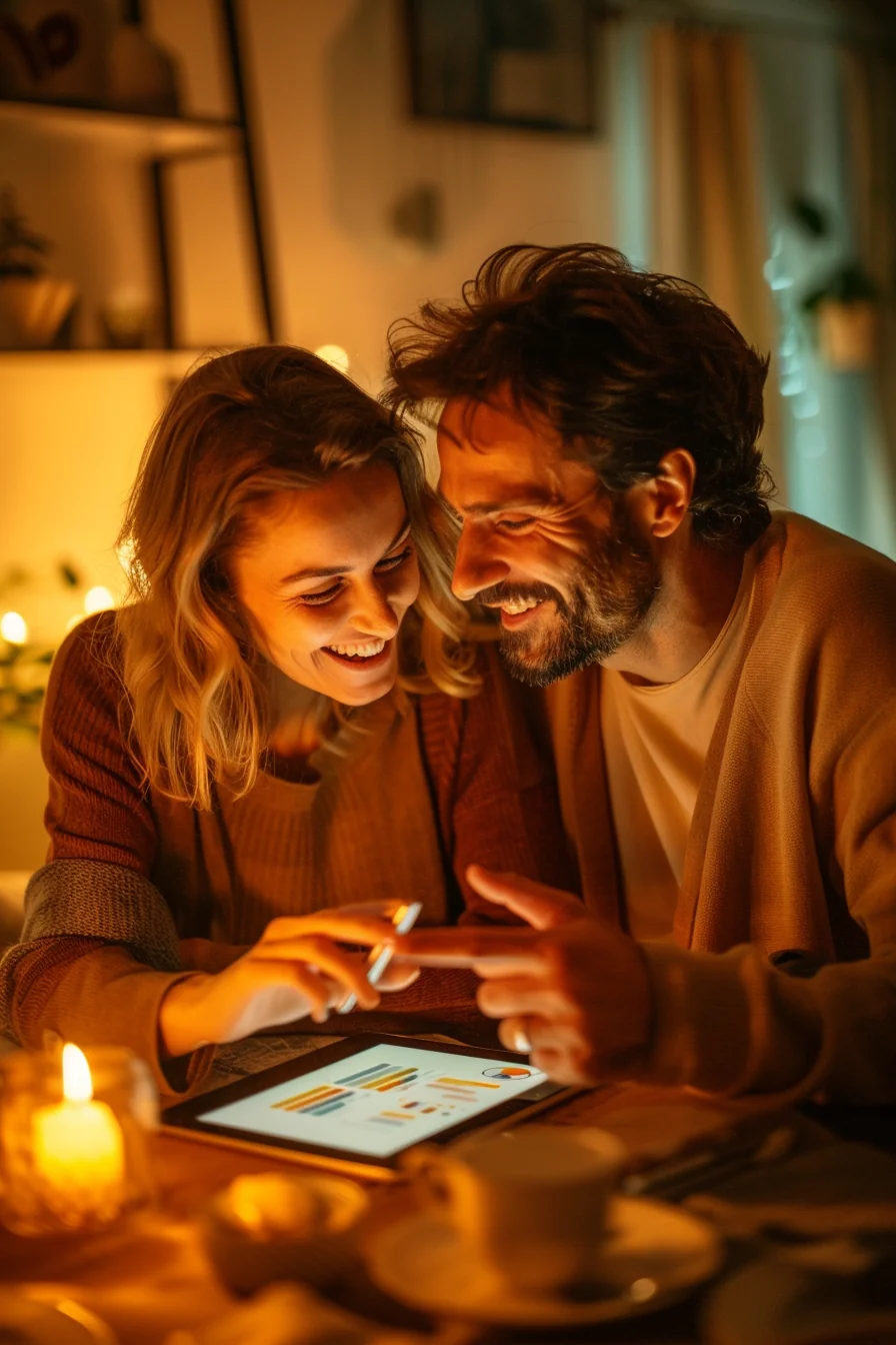 Young American couple at desk carefully comparing BNPL providers and planning their financing decision