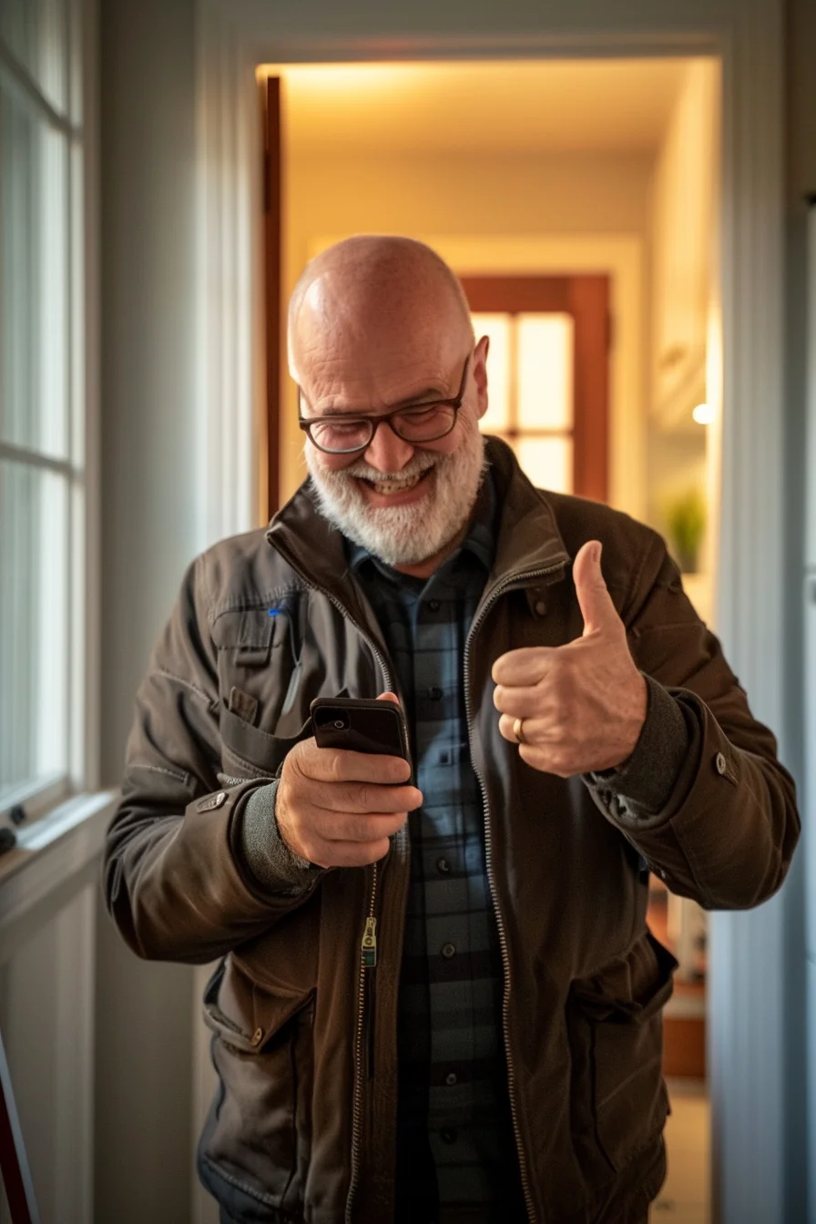 Satisfied American customer giving enthusiastic thumbs up after five-star Sunbit experience